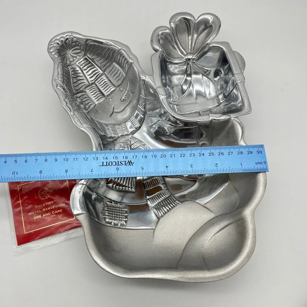 Lenox Yuletide Metal Snowman Chip Dip Server‎ Holiday Serving Platter Open Box